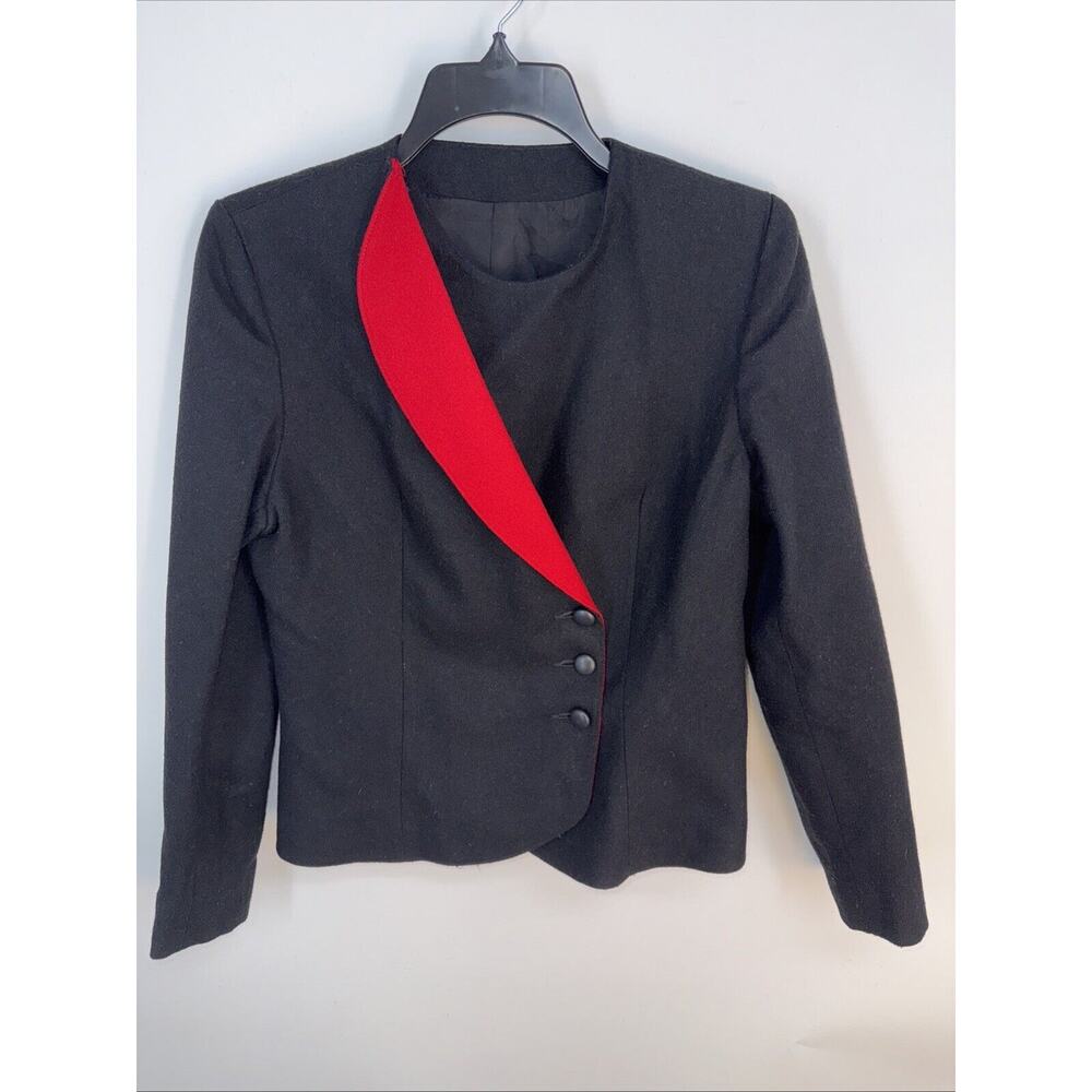 Vintage 80s Modern Jacket Blazer Size 6/8 Art To Wear Mod Black Red Womens